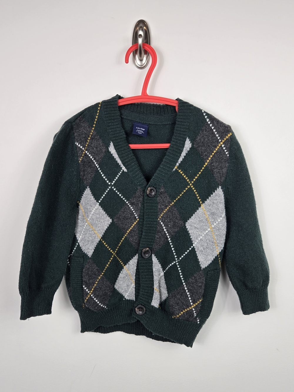 babyGap Green Argyle Grandpa Core Knit Cardigan 18-24M Old Money Wool Blend
